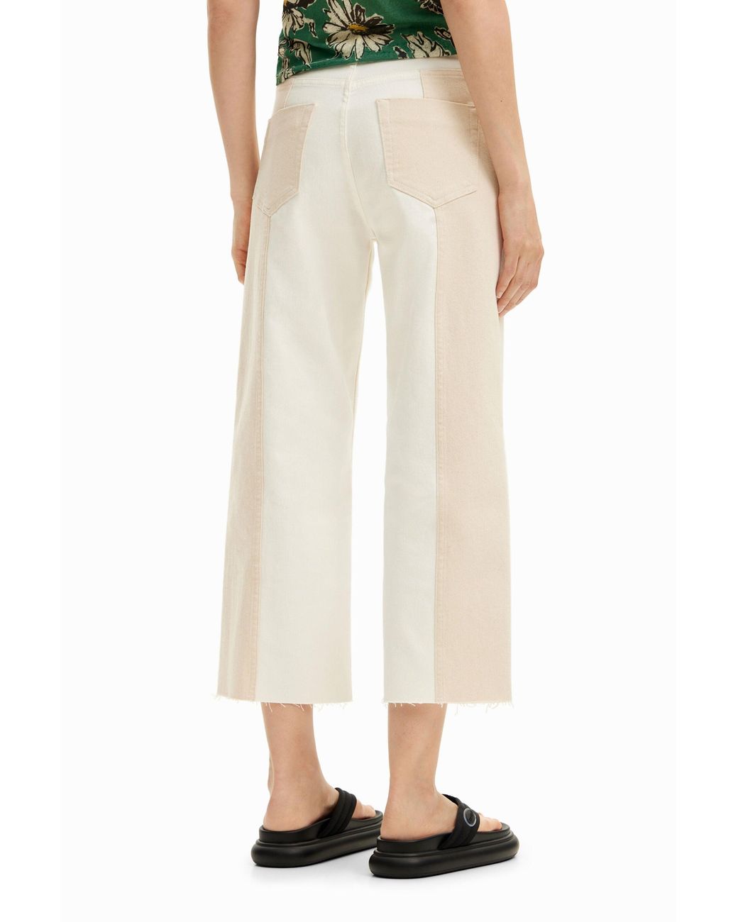 Desigual White Two-Tone Cropped Trousers, Cotton