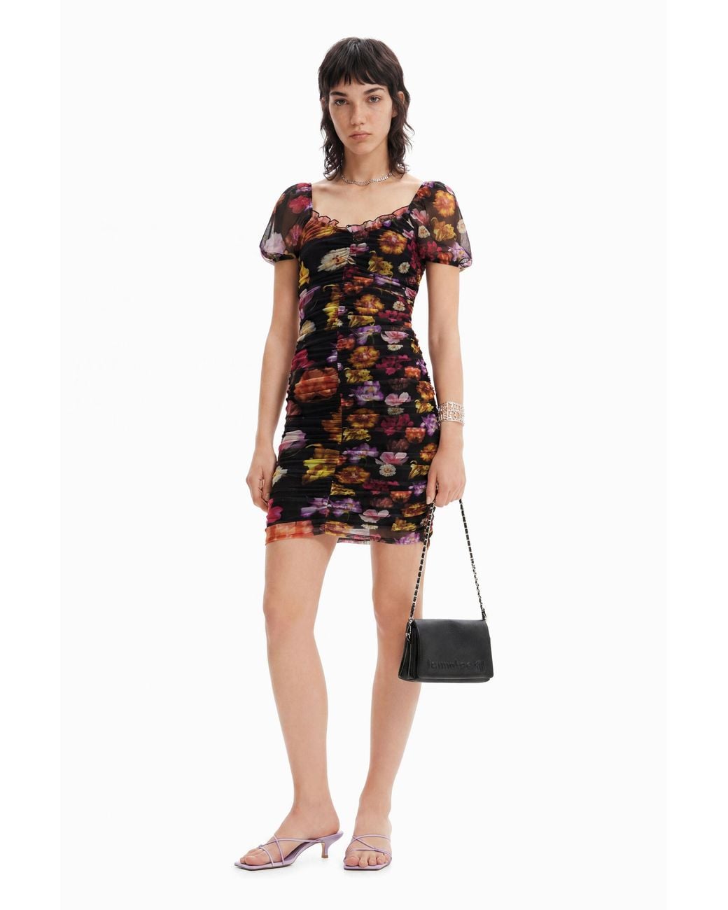 Desigual Red M. Christian Lacroix Short Ruched Dress, Polyester