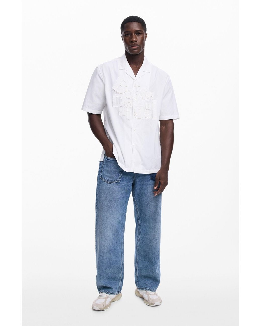 Desigual Blue Short-Sleeved Shirt With Botter Lettering, Cotton for men