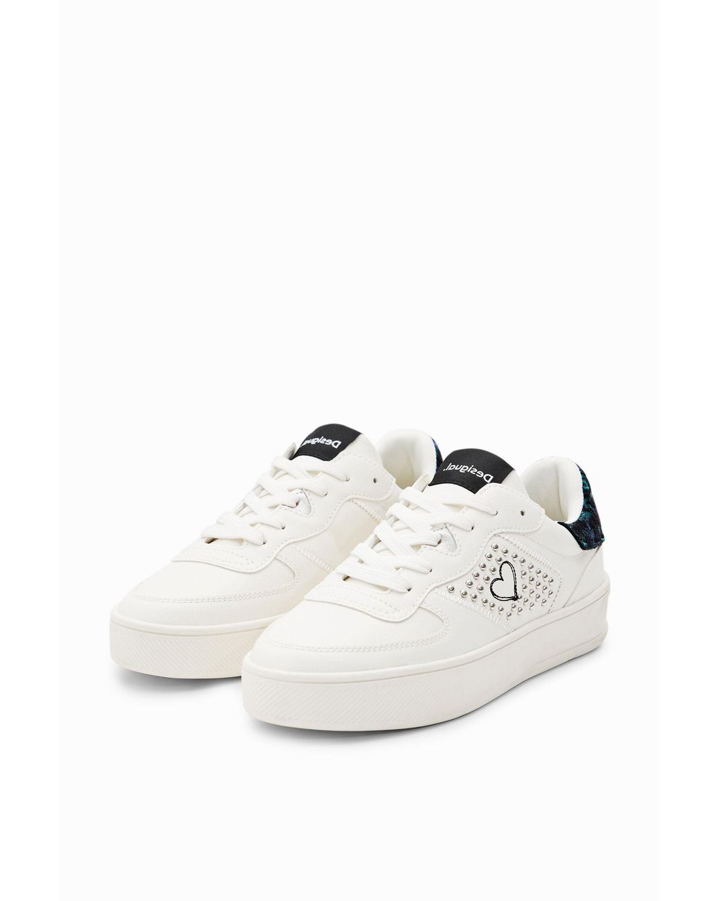 Desigual White Heart Platform Sneakers, Polyurethane