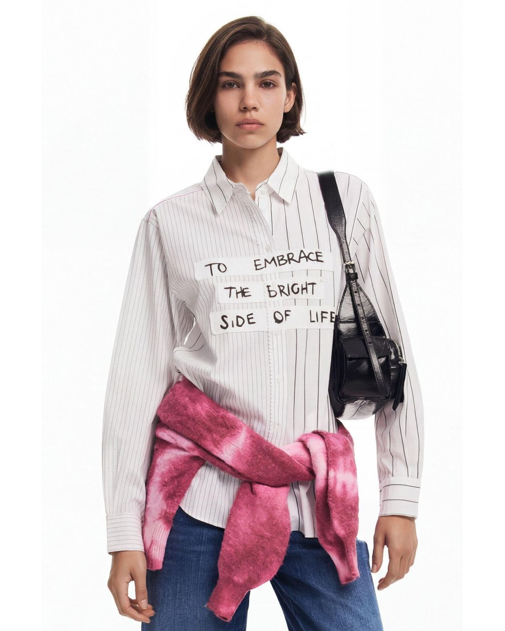 Desigual White Striped Shirt With Phrase, Cotton