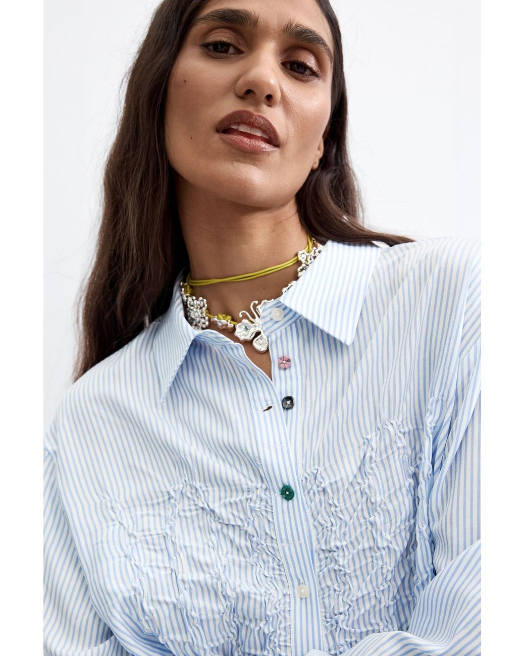 Desigual Blue Long Striped Shirt, Viscose