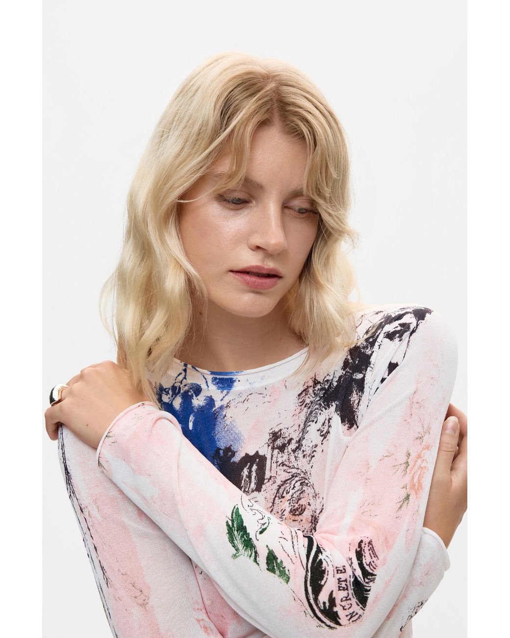 Desigual White Printed Long Sleeve T-Shirt