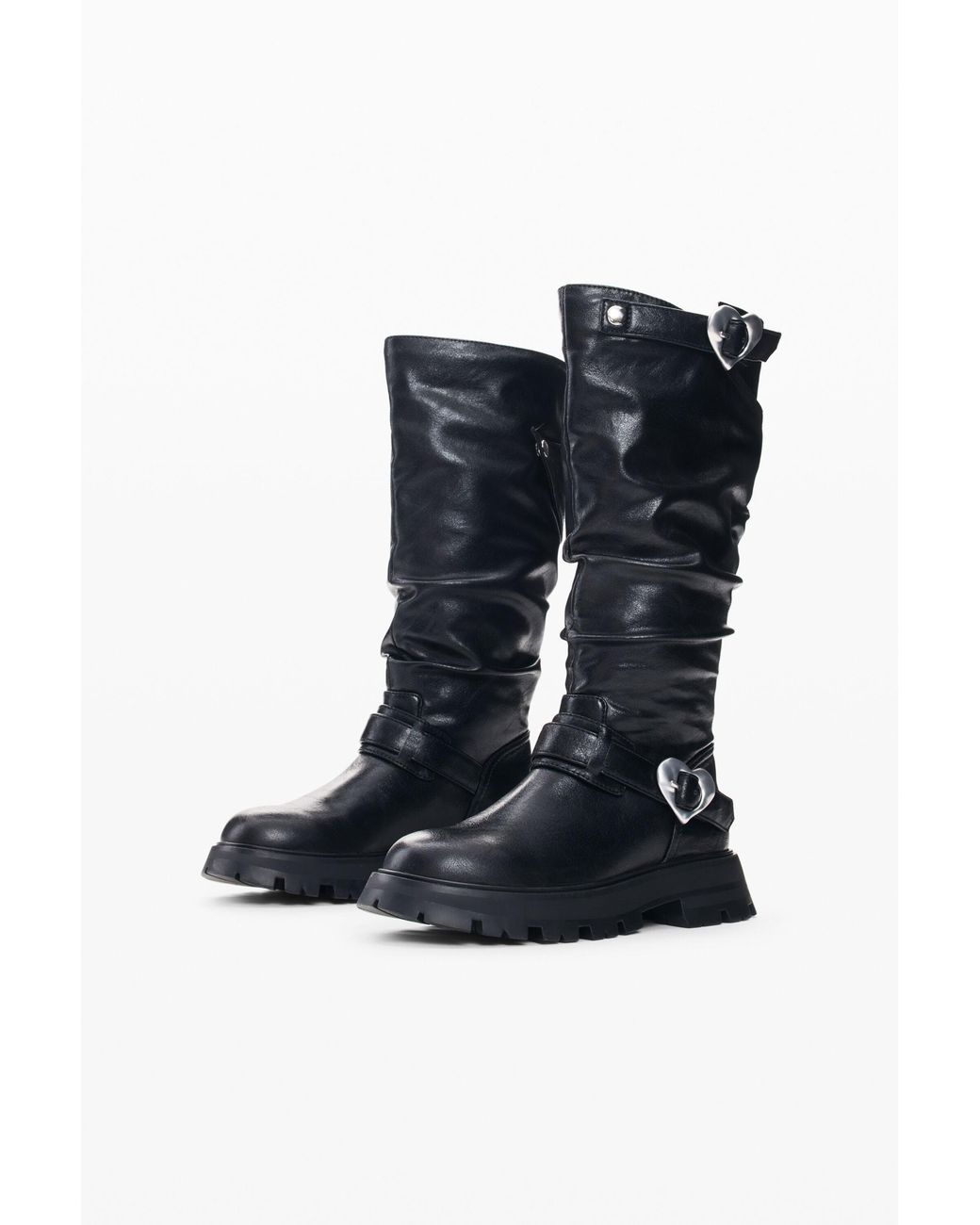 Desigual Black Heart Biker Boots, Polyurethane