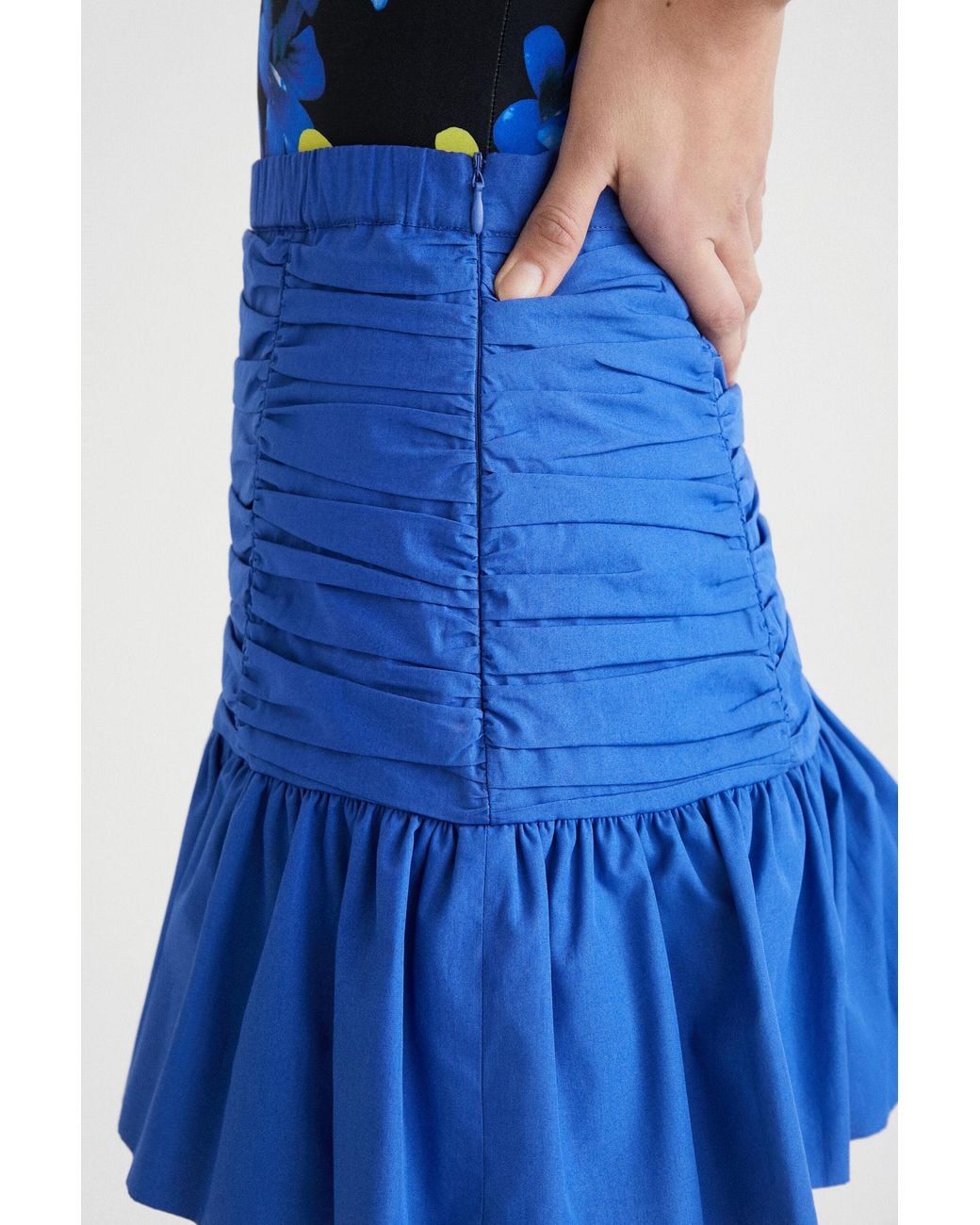 Desigual Blue Draped Flounce Mini Skirt, Cotton