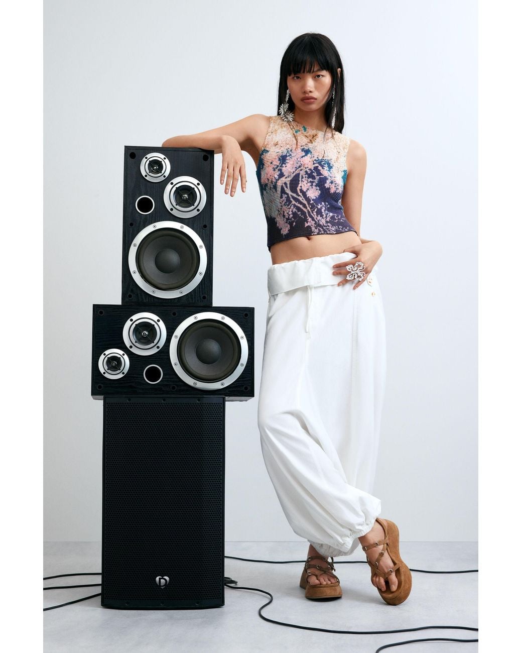 Desigual White Printed Sleeveless T-Shirt, Polyester