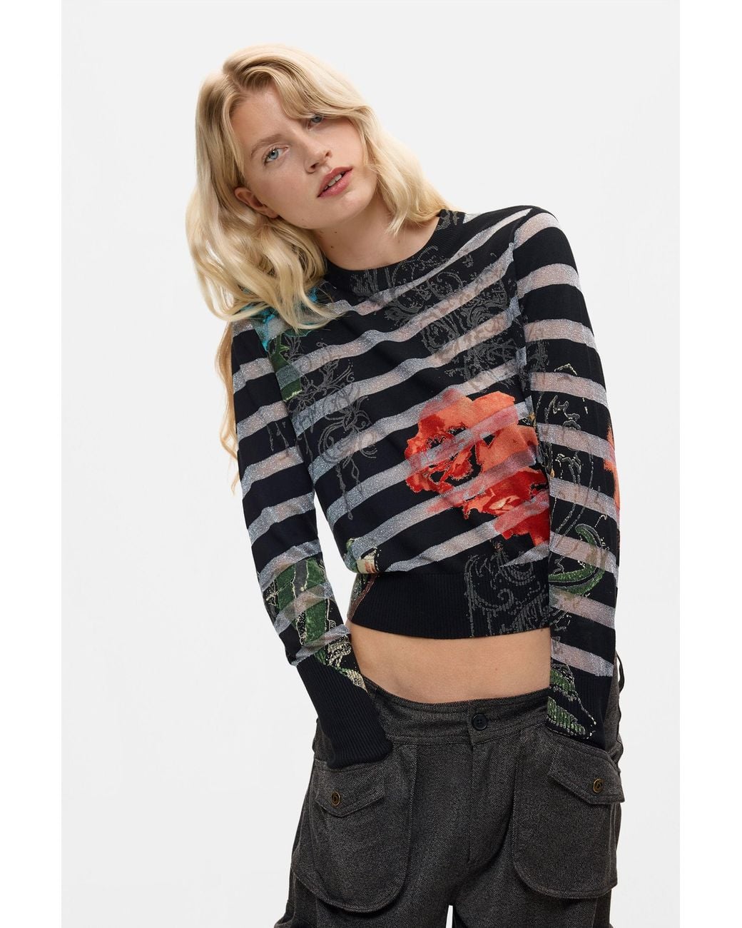 Desigual Black Floral Jacquard Sweater