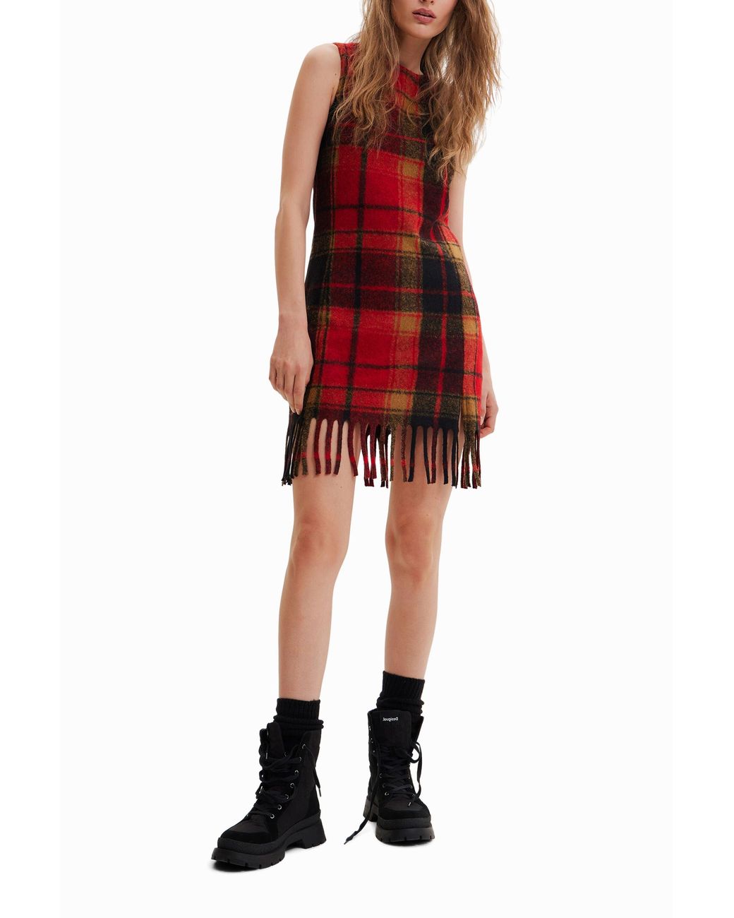 Desigual Red Short Slim Tartan Dress