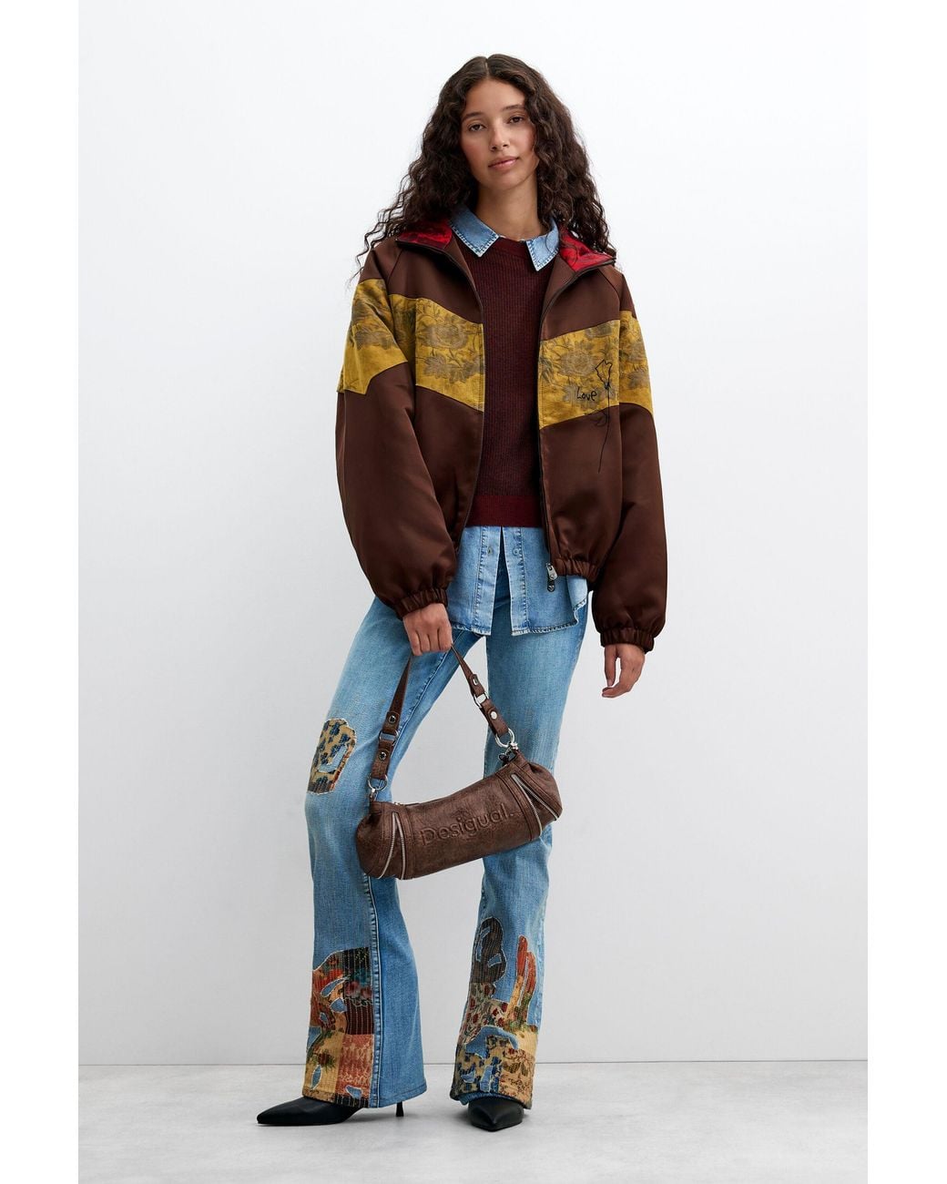 Desigual Brown Oversize Printed Jacket