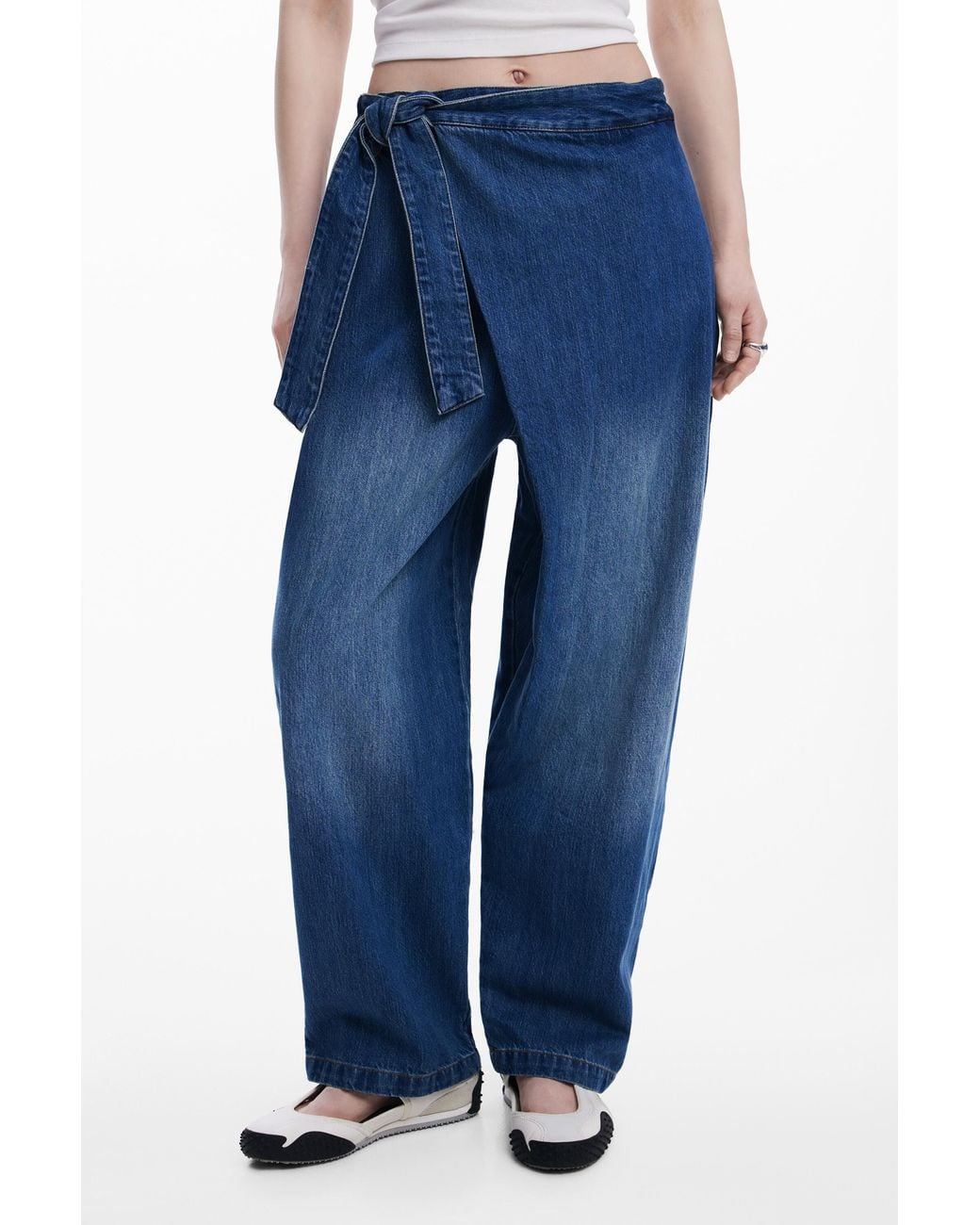 Desigual Blue Baggy Wrap-Style Jeans, Cotton