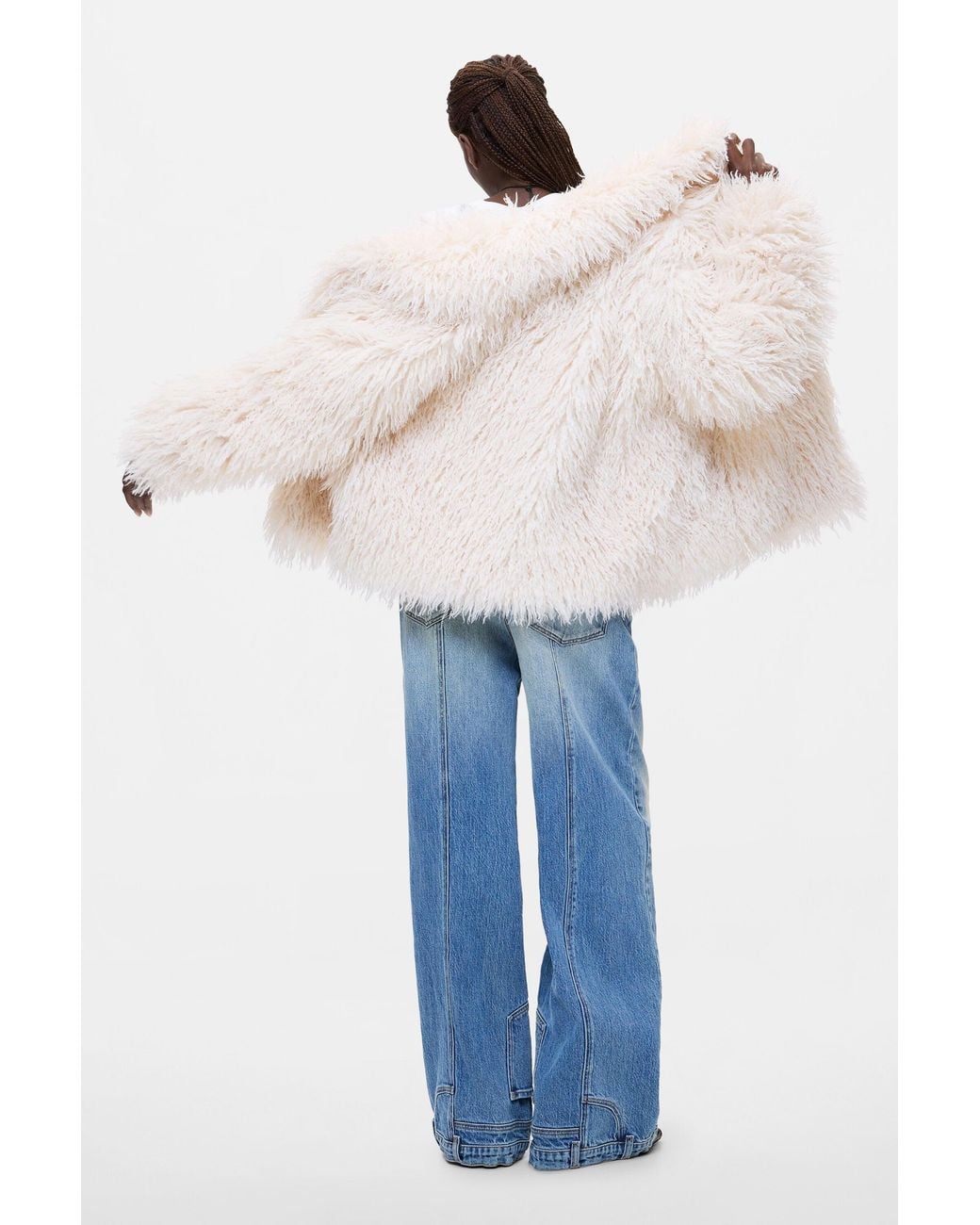 Desigual Natural Synthetic Fur Coat, Polyester