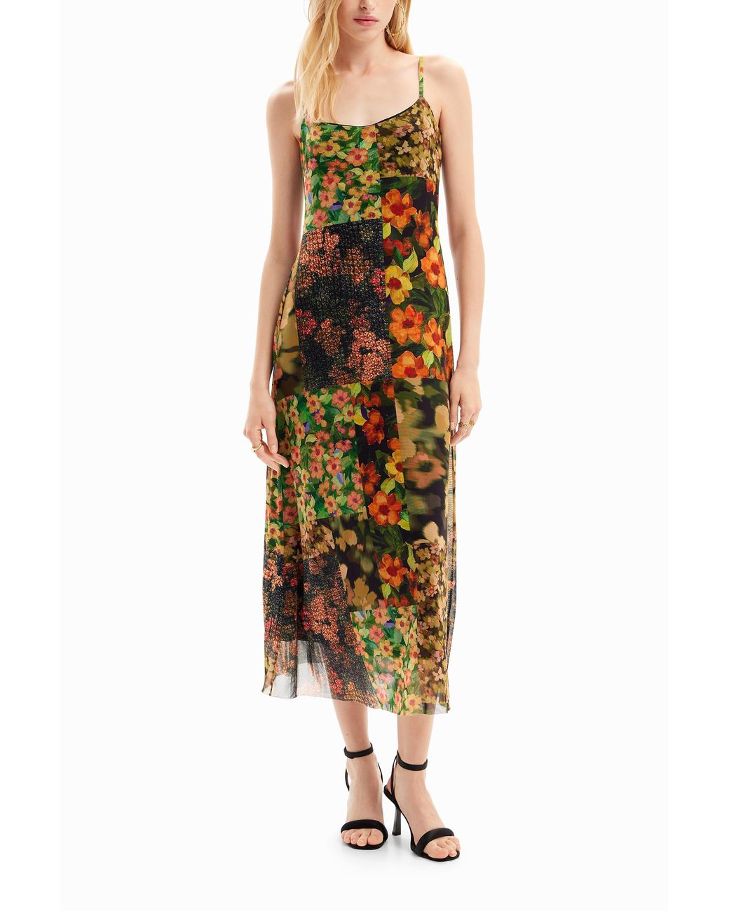 Desigual Black 2-In-1 Patchwork Midi Dress