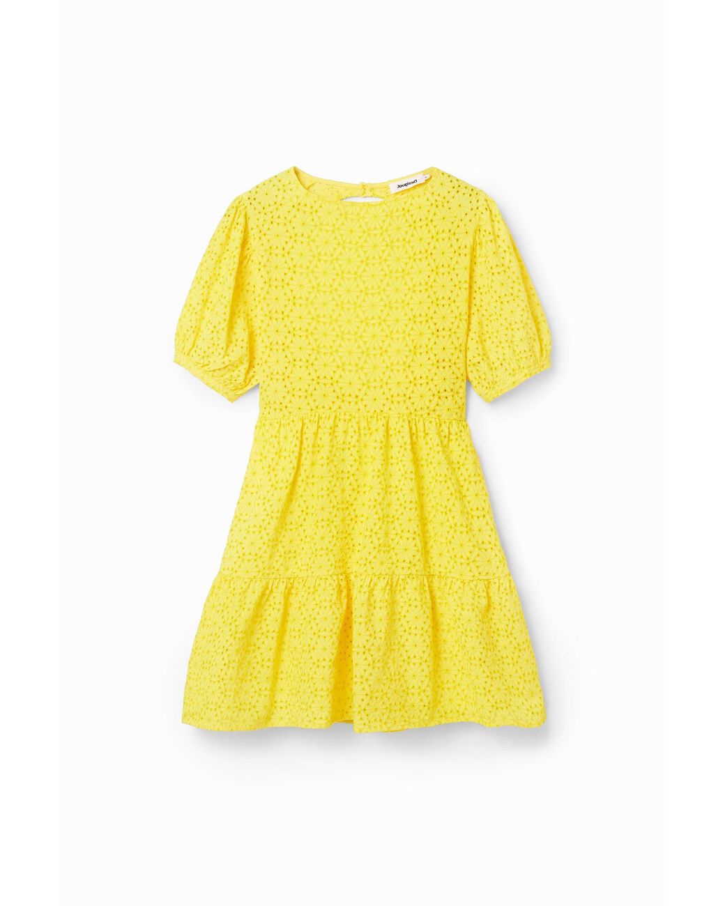 Desigual Yellow Short Swiss Embroidery Dress, Cotton