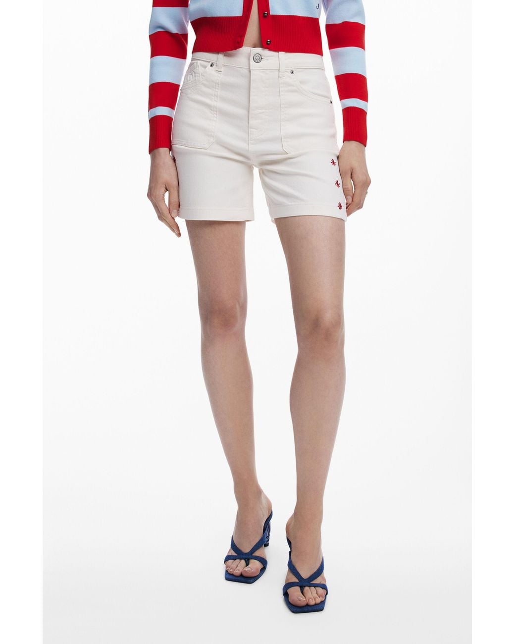 Desigual Embroidered Denim Shorts, Cotton