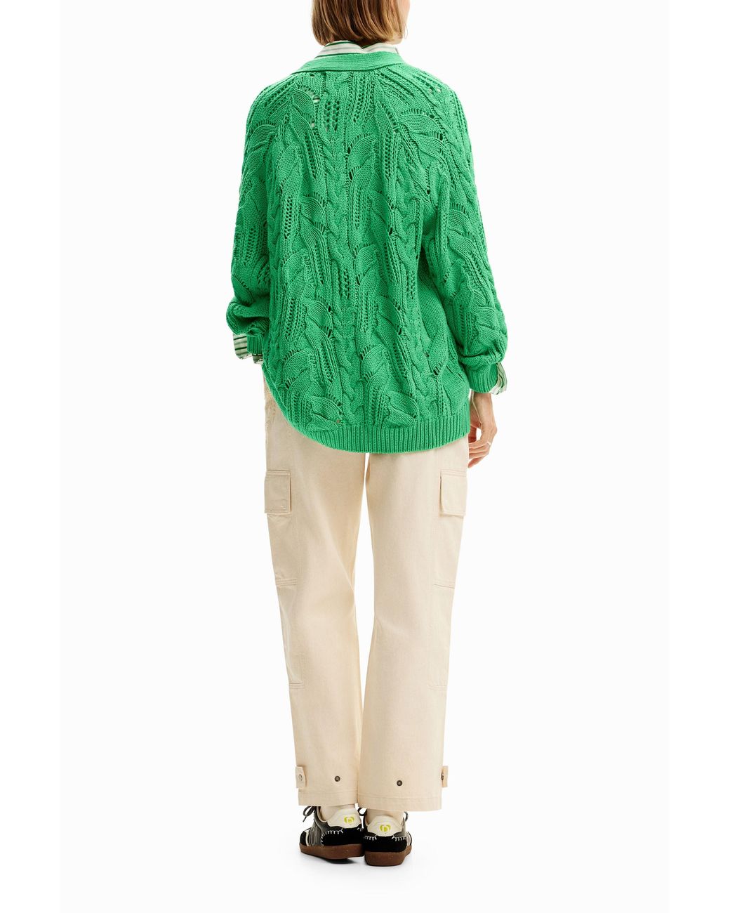 Desigual Green Oversize Openwork Cardigan