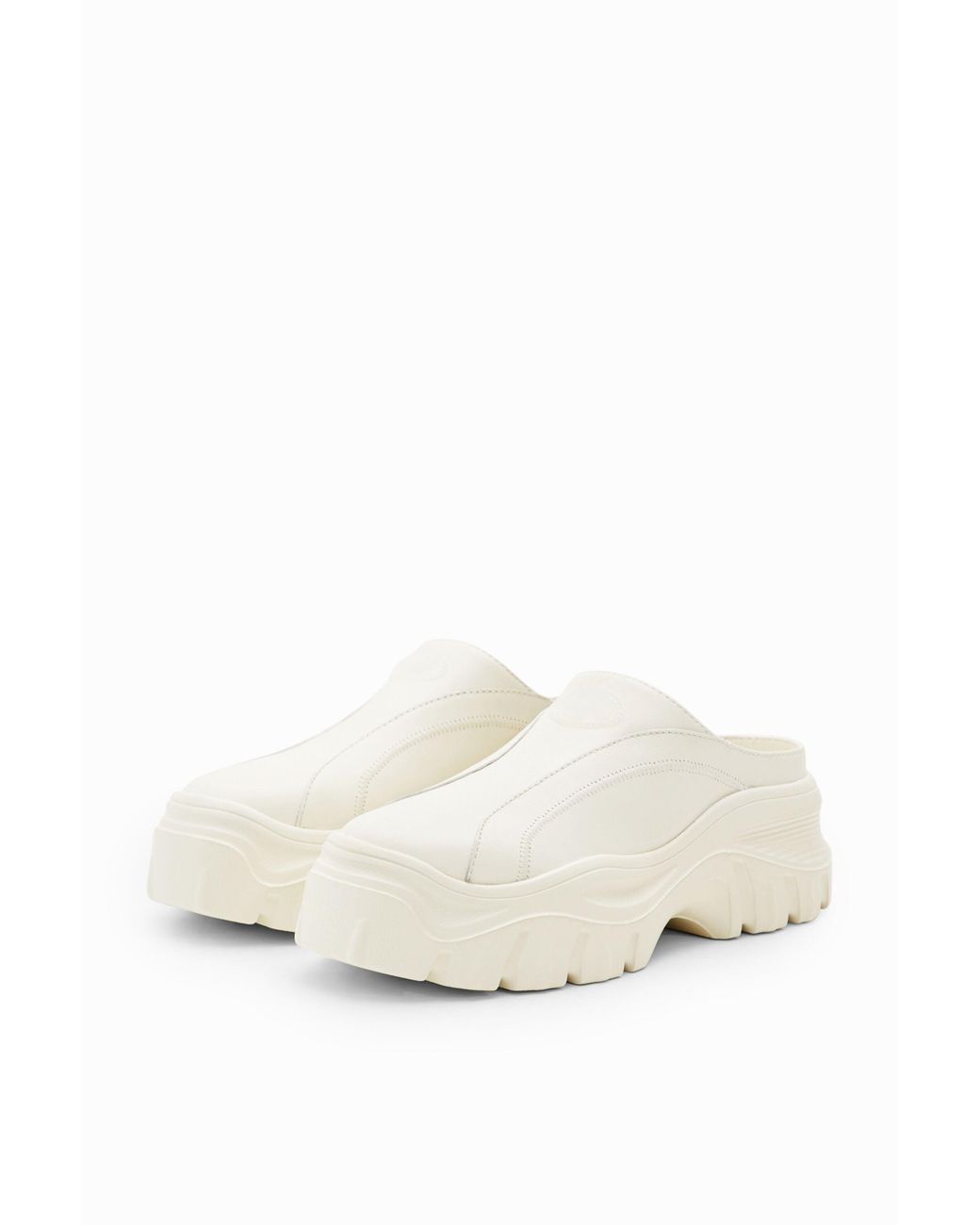 Desigual White Chunky Leather Clogs, Cow Leather