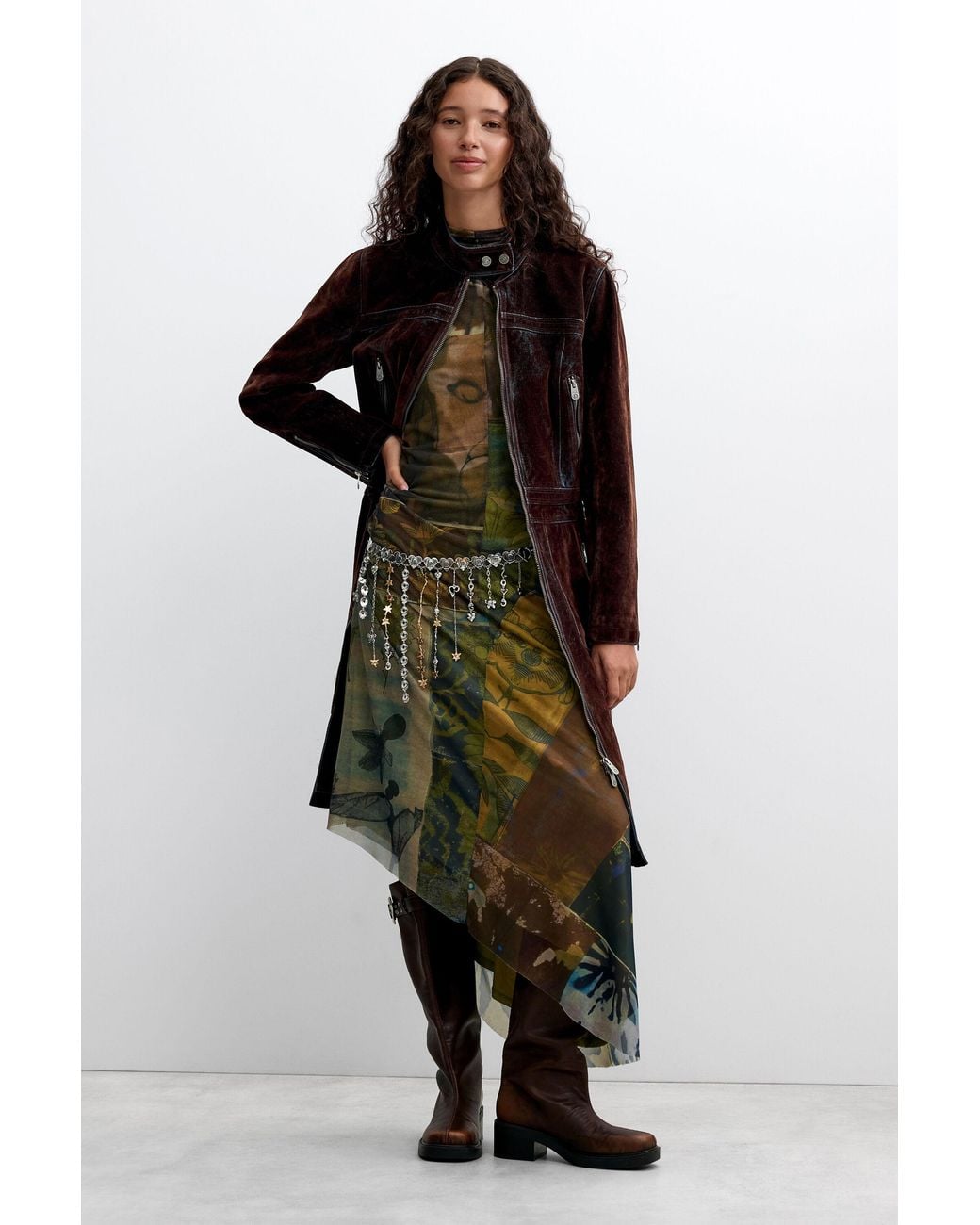 Desigual Black Midi Coat 100% Cotton, Cotton