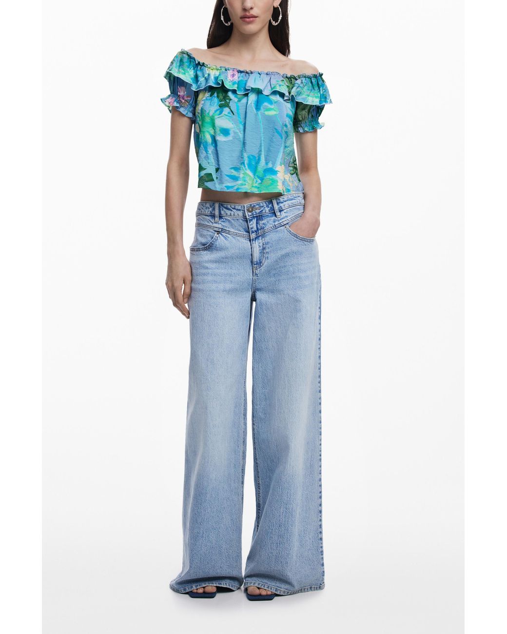 Desigual Blue Ruffle Blouse