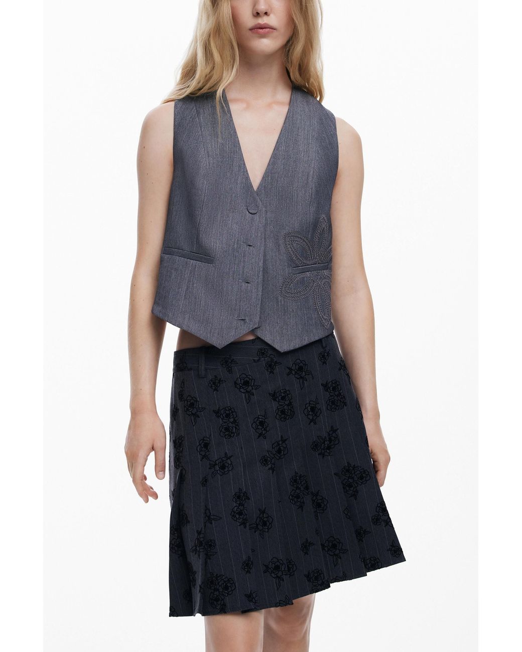 Desigual Black Pleated Print Skirt