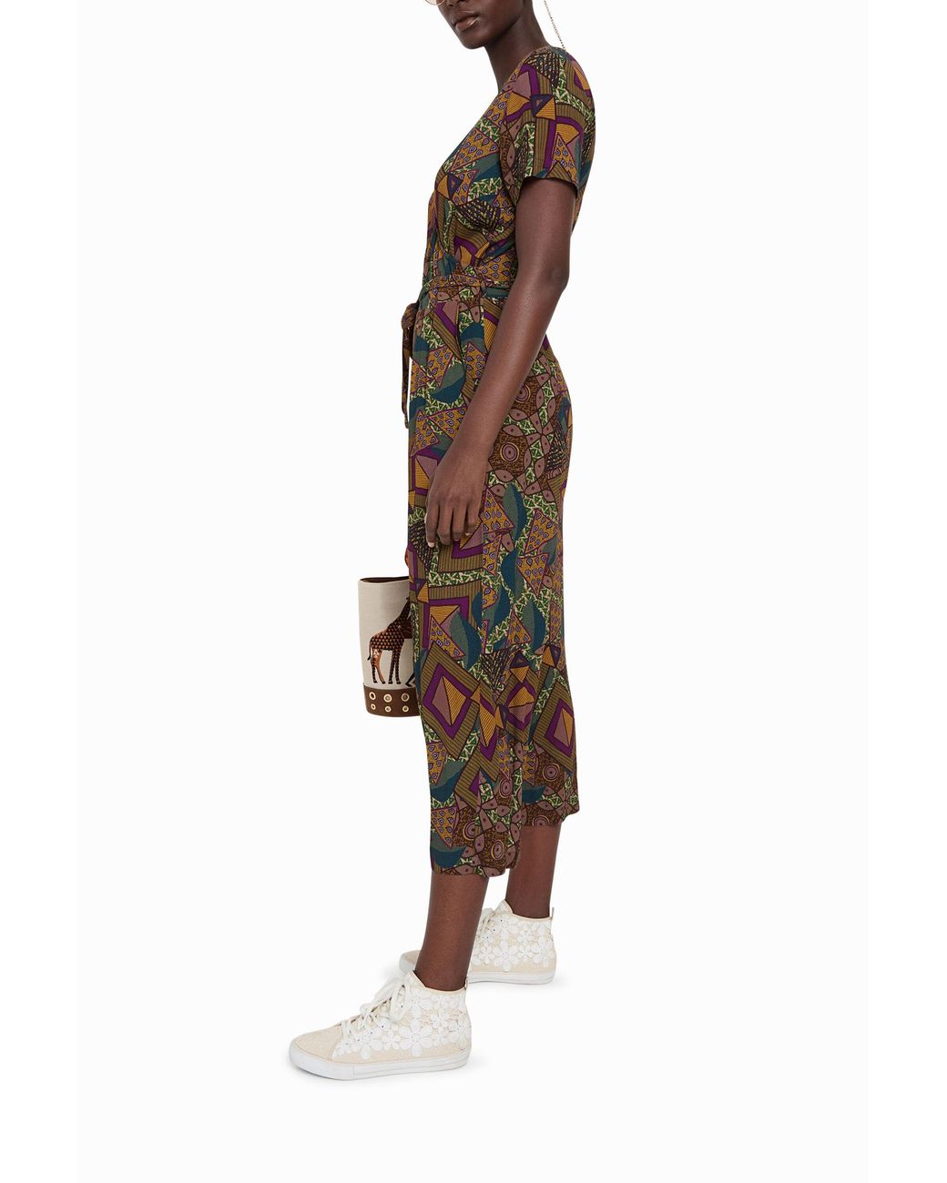 Desigual Green African Geometric Print Jumpsuit, Viscose