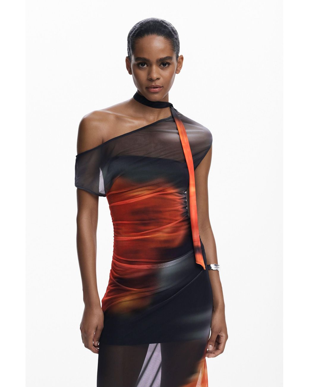 desigual asymmetric floral dress Desigual Women's Ruched Asymmetric Dress