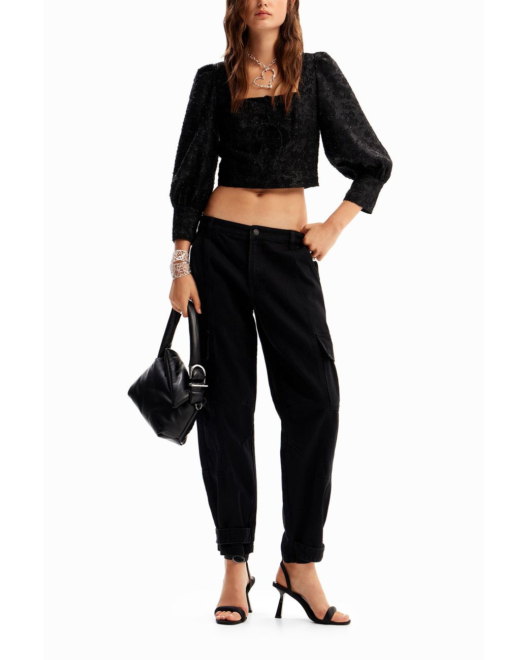 Desigual Black Short Glossy Corset Blouse, Polyester