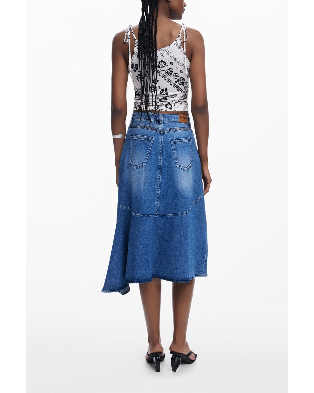 Desigual Blue Asymmetric Midi Denim Skirt, Cotton