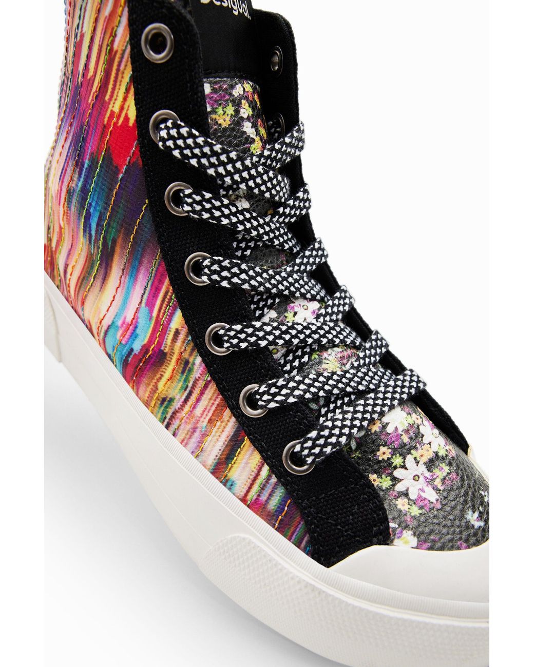 Desigual Red High-Top Glitch Patchwork Sneakers