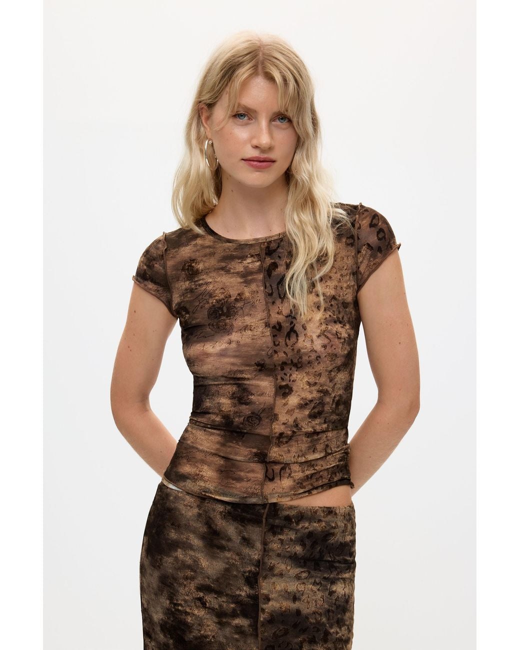 Desigual Black Flocked T-Shirt, Polyester