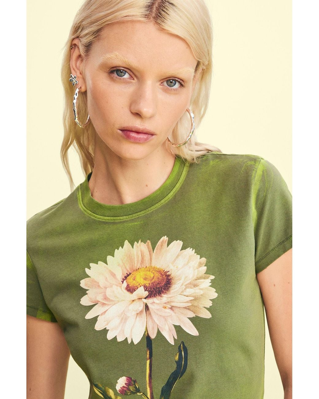 Desigual Green Fitted Daisy T-Shirt, Cotton