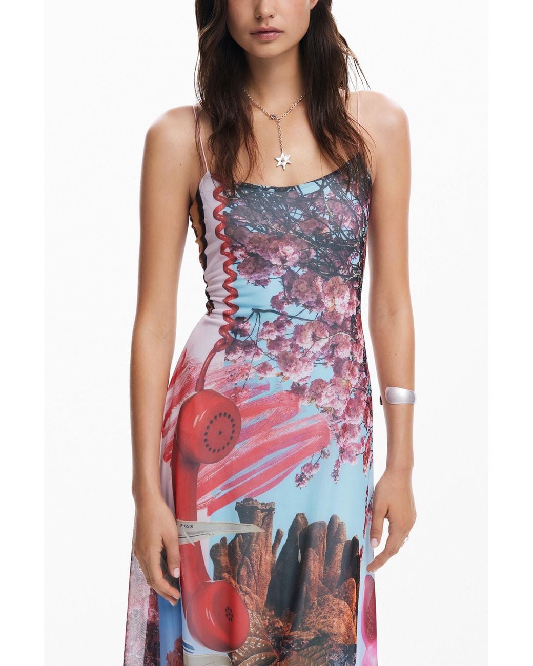 Desigual Red Printed Midi Dress M. Christian Lacroix, Polyester