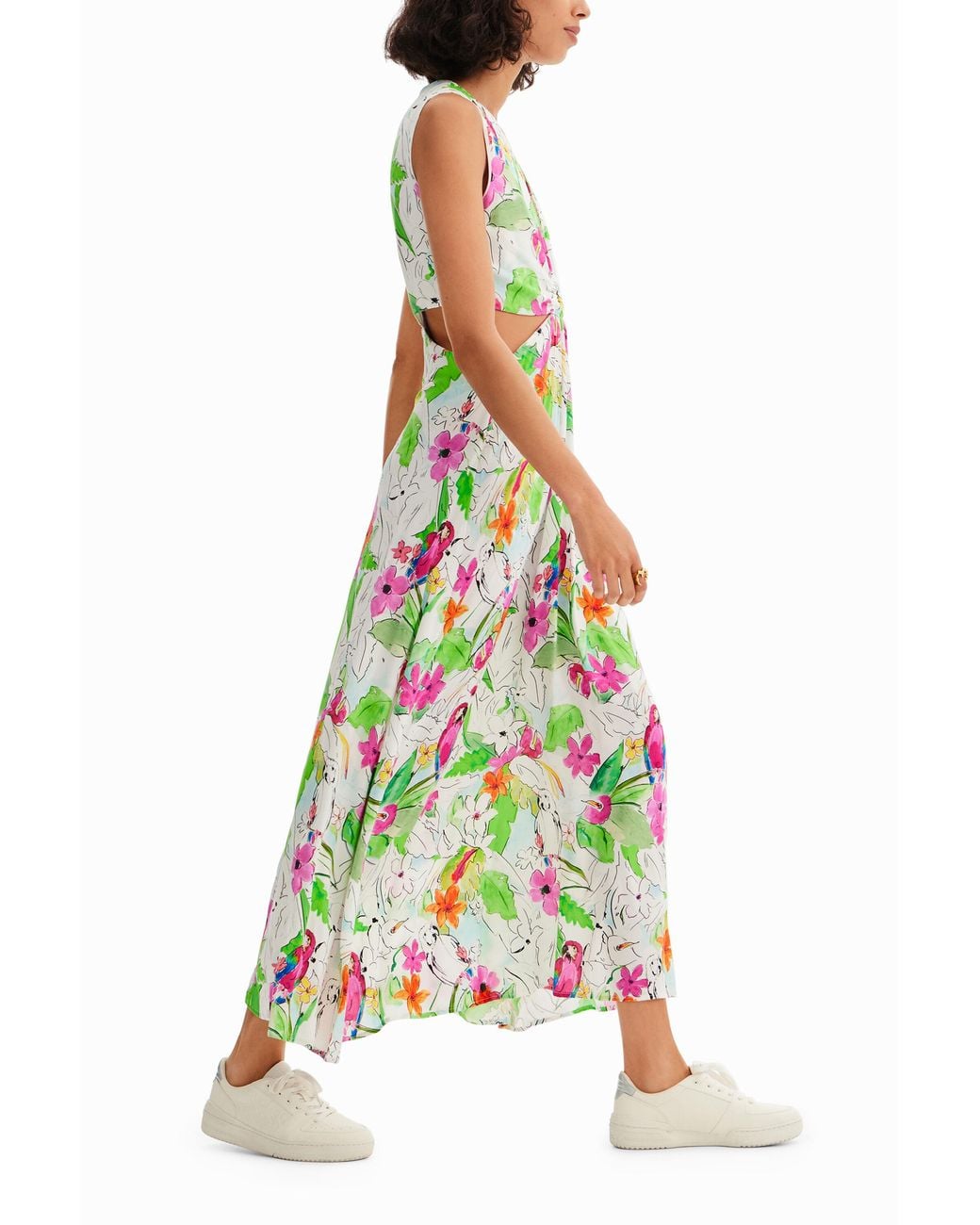 Desigual White Long Cut-Out Dress, Viscose