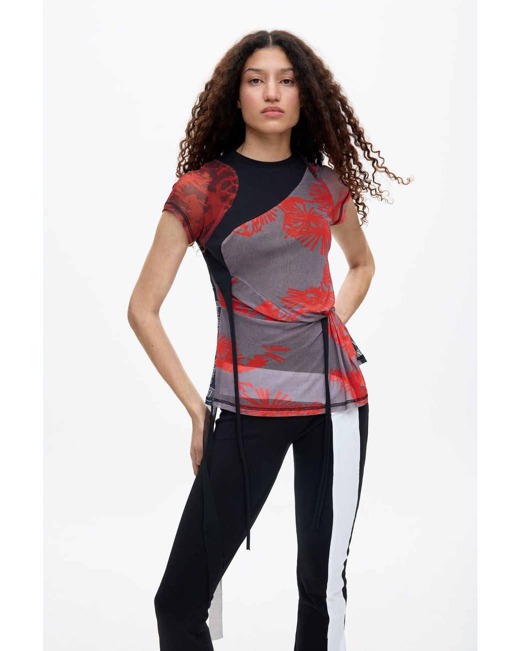 Desigual Red Printed Tulle T-Shirt Ottolinger