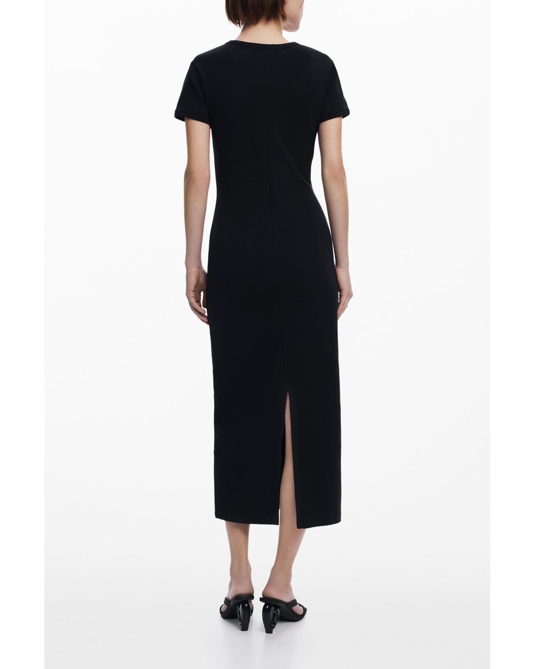 Desigual Blue Ribbed Midi Dress Cherries, Cotton