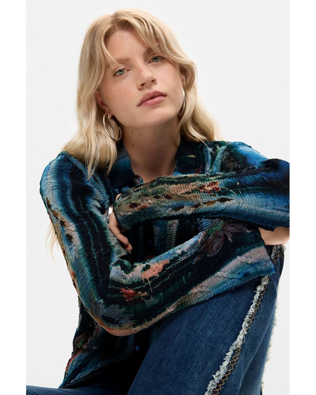 Desigual Blue Printed Shirt, Polyester
