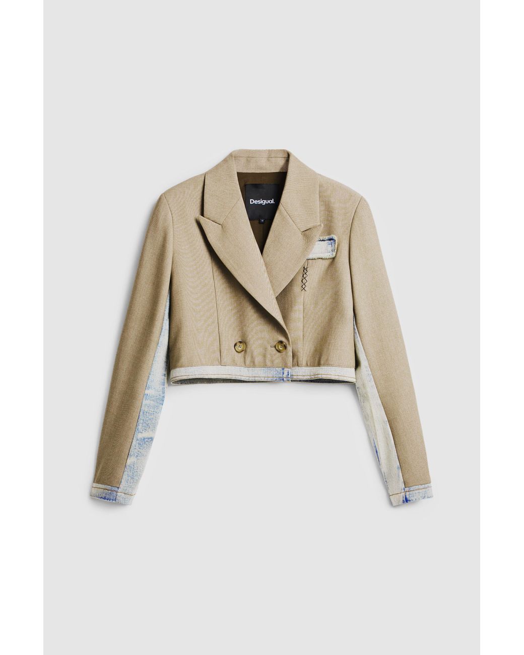 Desigual Black Crop Blazer With Two Materials
