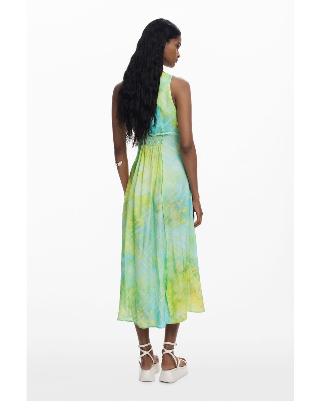 Desigual Green Long Dress With Buttons, Viscose
