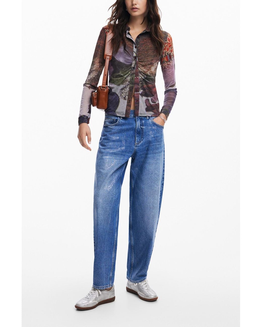 Desigual Blue Long-Sleeve T-Shirt Autumn Forest, Polyester
