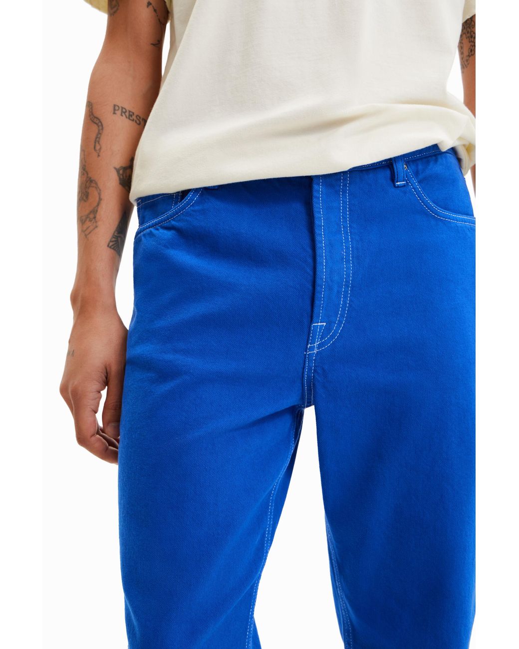 Desigual Blue Straight Jeans, Cotton for men