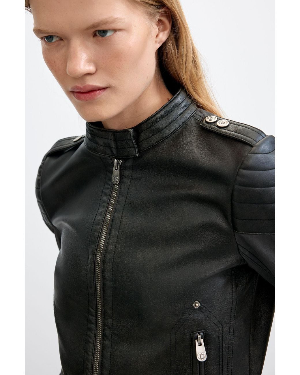 Desigual Gray Jacket Leather Effect