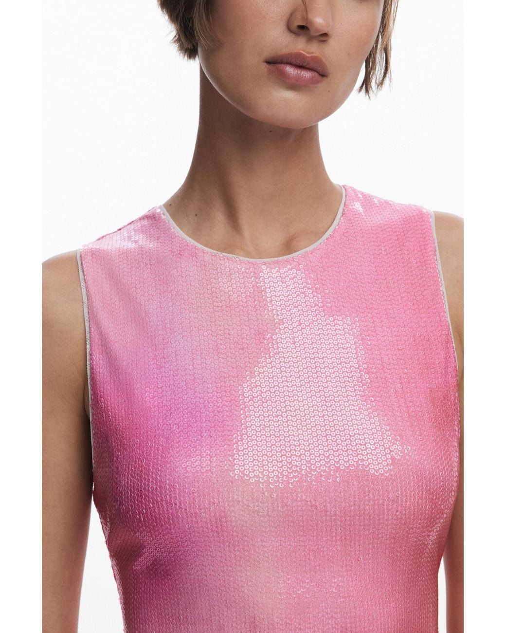 Desigual Pink Shiny Short Dress, Polyester