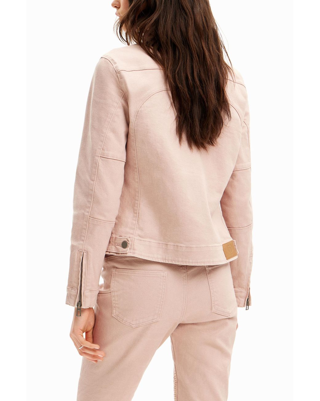 Desigual Pink Denim Biker Jacket, Cotton