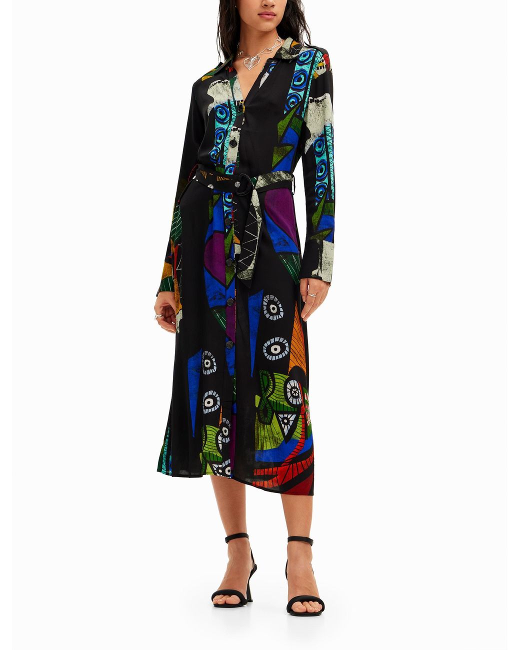 Desigual Blue Christian Lacroix Midi Shirt Dress, Viscose