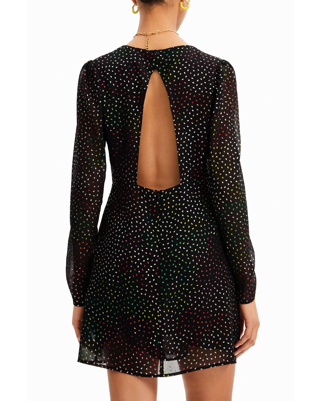 Desigual Black Short Glossy Cut-Out Dress, Polyester