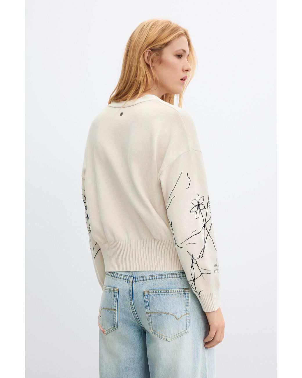 Desigual White Floral Print Cardigan, Cotton
