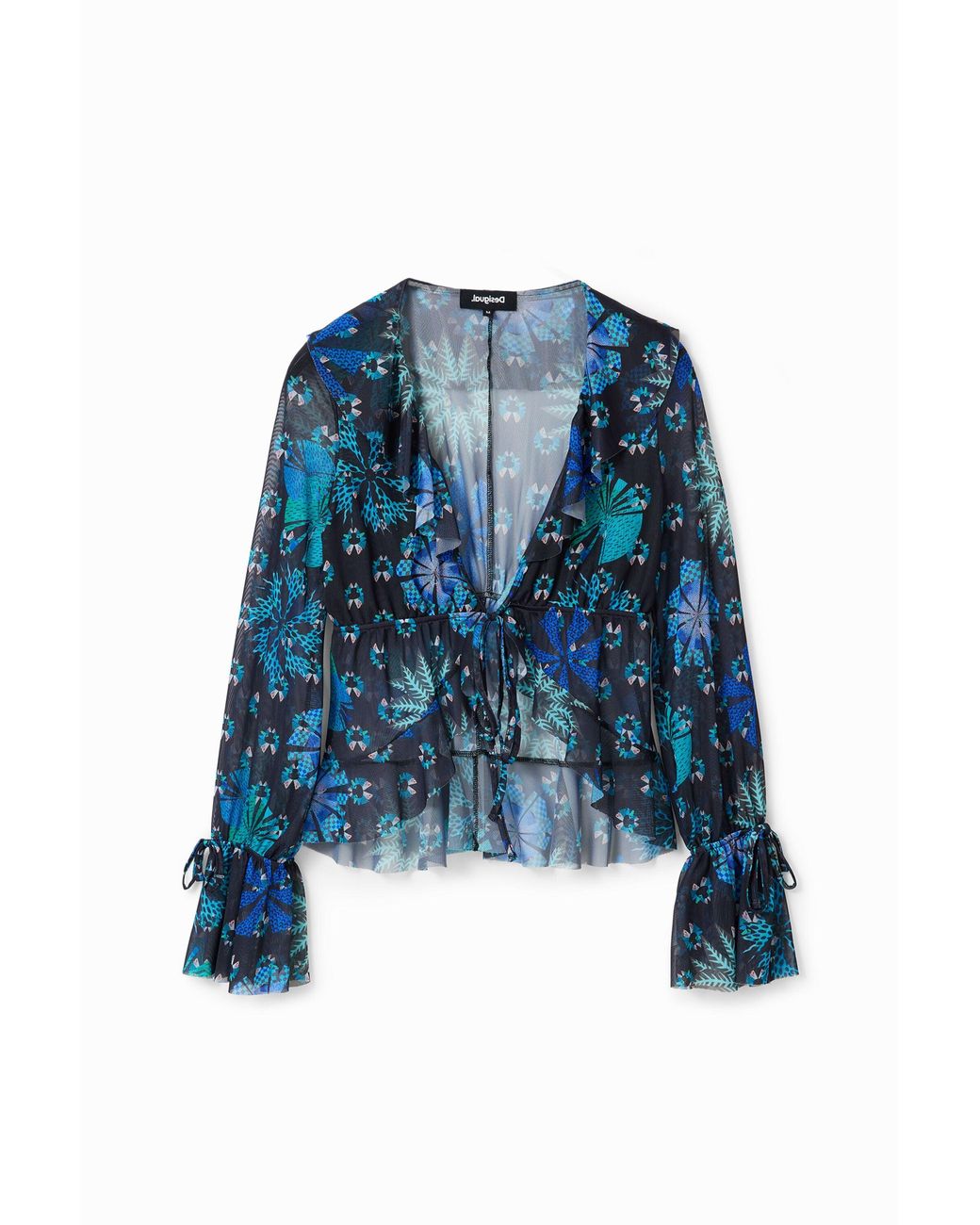 Desigual Blue Ruffled Tulle Blouse, Polyester