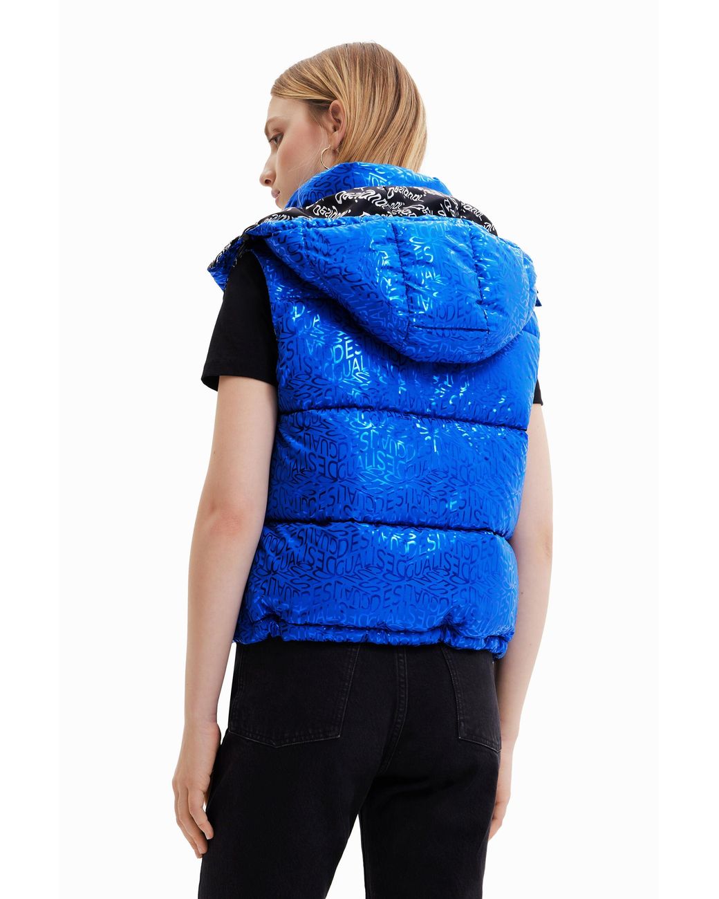 Desigual Blue Logo Quilted Gilet, Polyester