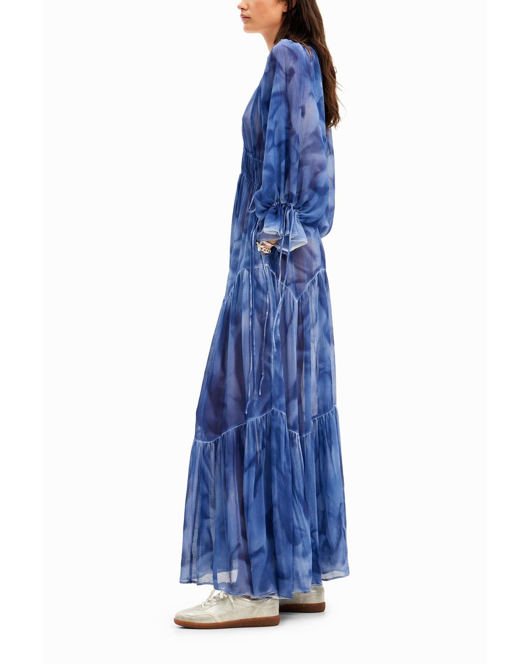 Desigual Blue Long Tie Dress, Polyester