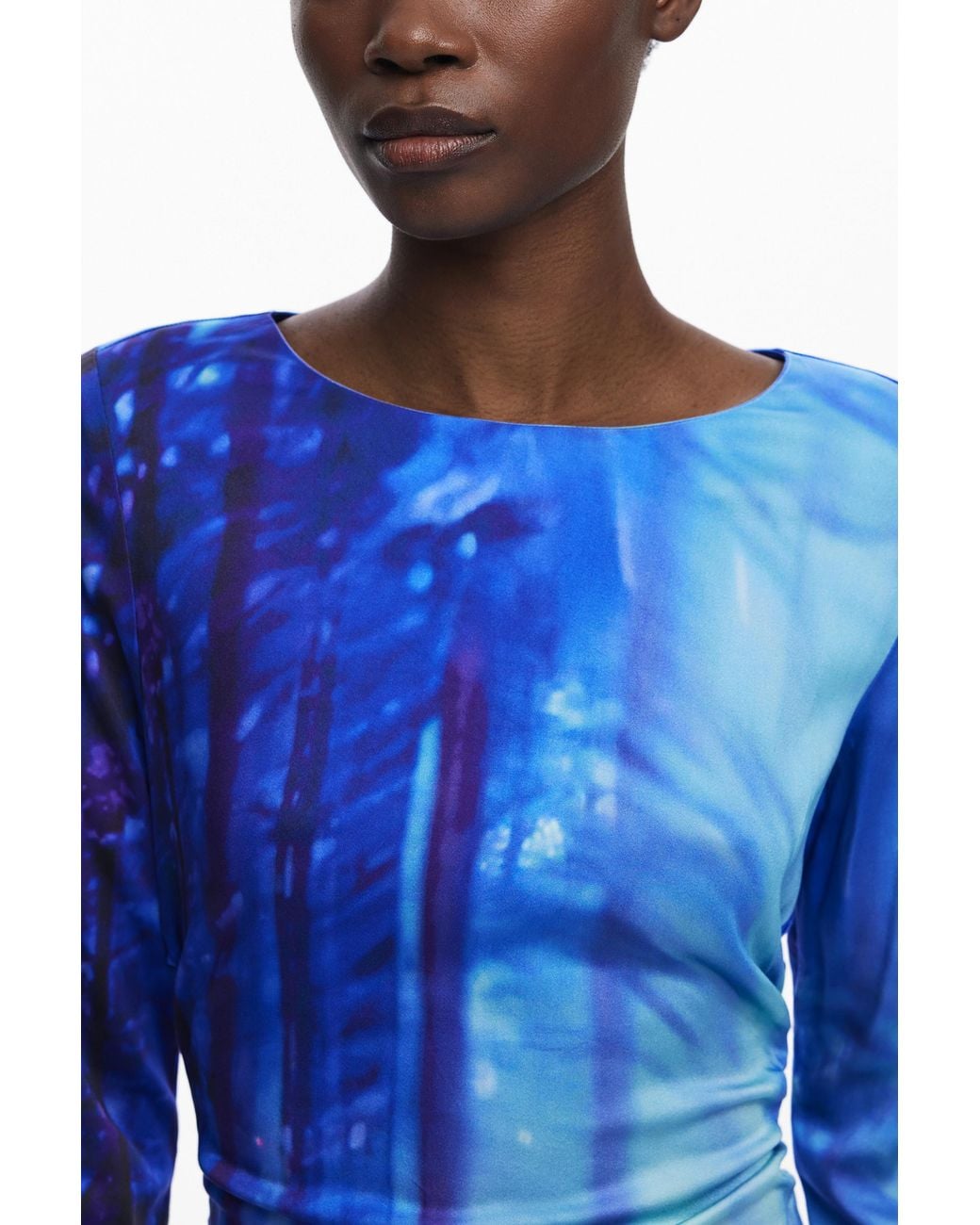 Desigual Blue Asymmetric Landscape Dress, Viscose