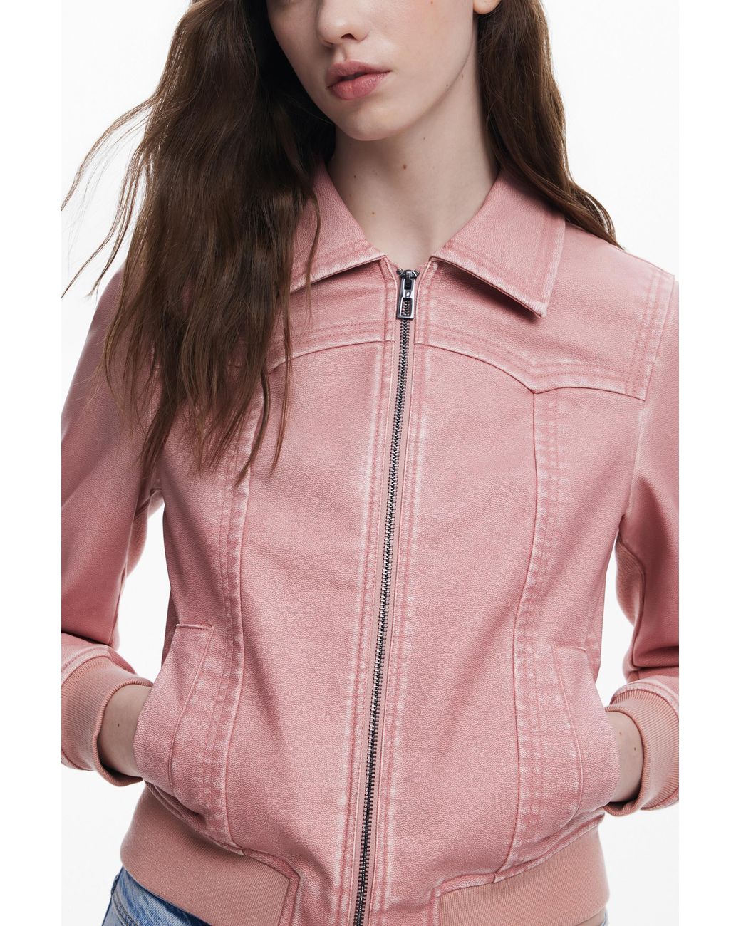 Desigual White Faux Leather Biker Jacket